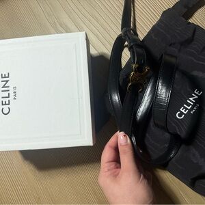Celine Black Leather Shoulder Bag with Gold Accents